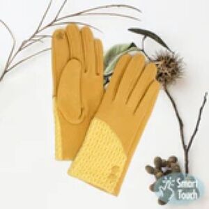 Cable Detailed Button Touch Smart Gloves Size L Mustard Color